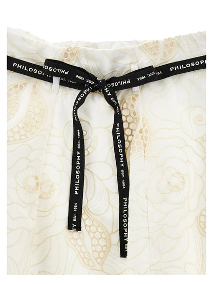 Philosophy Embroidered Cotton Skirt w/ Logo Tie Belt