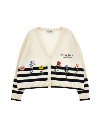Philosophy Striped Floral Embro Cardigan