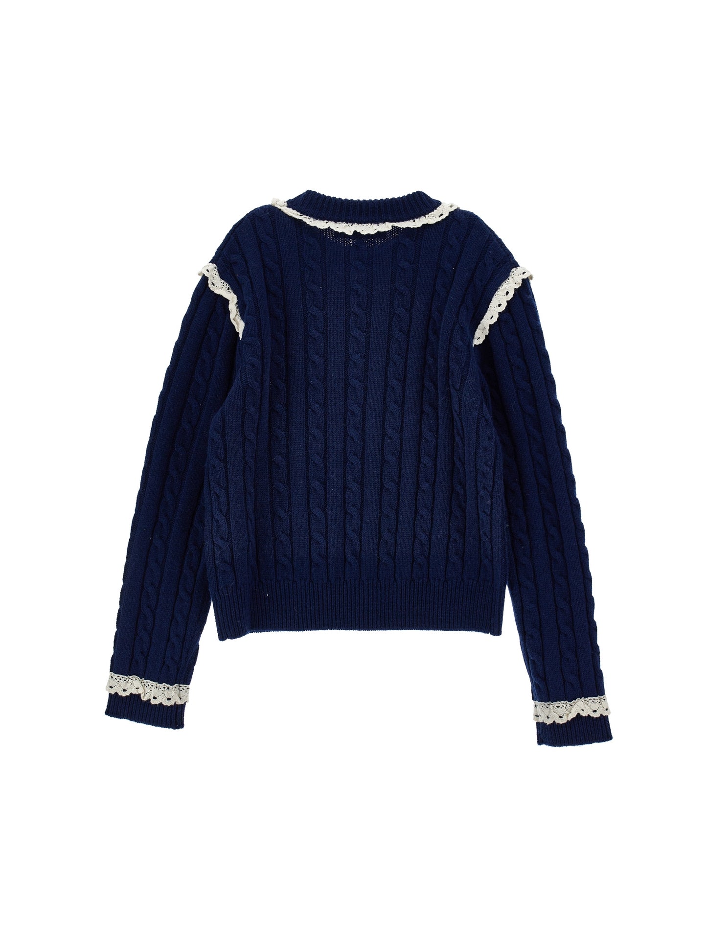 Philosophy Cable Knit Logo Sweater w/ Lace Detail