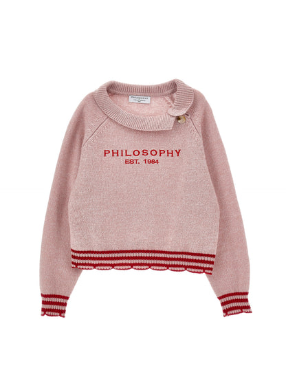 Philosophy Asymmetrical Collar Knit Logo Sweater