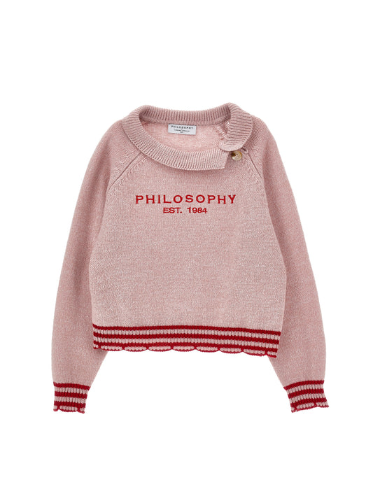 Philosophy Asymmetrical Collar Knit Logo Sweater