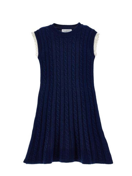 Philosophy Cable Knit Logo Dress w/ Lace Detail