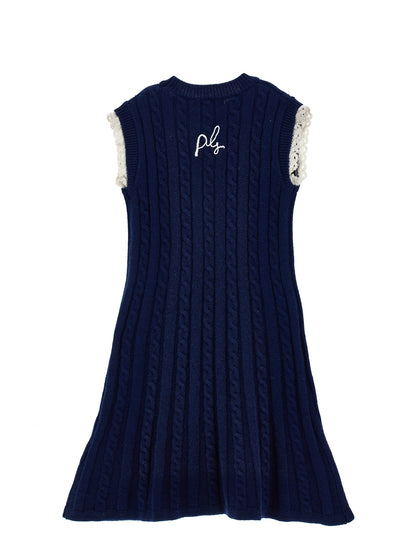 Philosophy Cable Knit Logo Dress w/ Lace Detail
