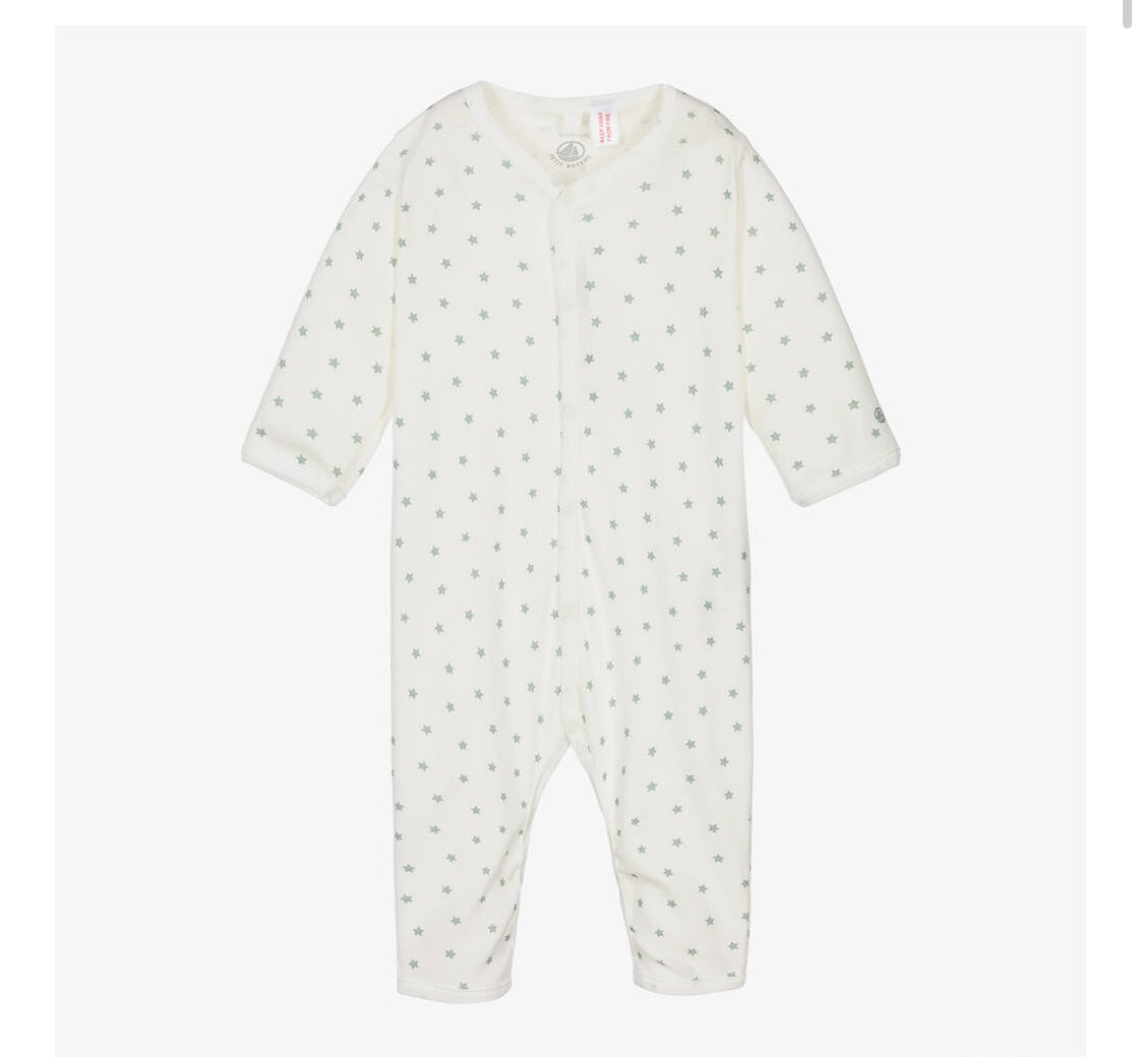 Petit Bateau Baby Boy Sage Green Stars Print Footie