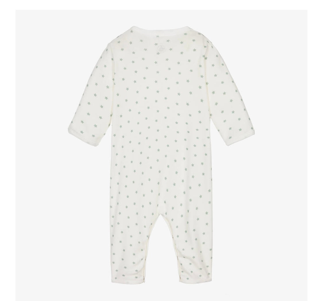 Petit Bateau Baby Boy Sage Green Stars Print Footie