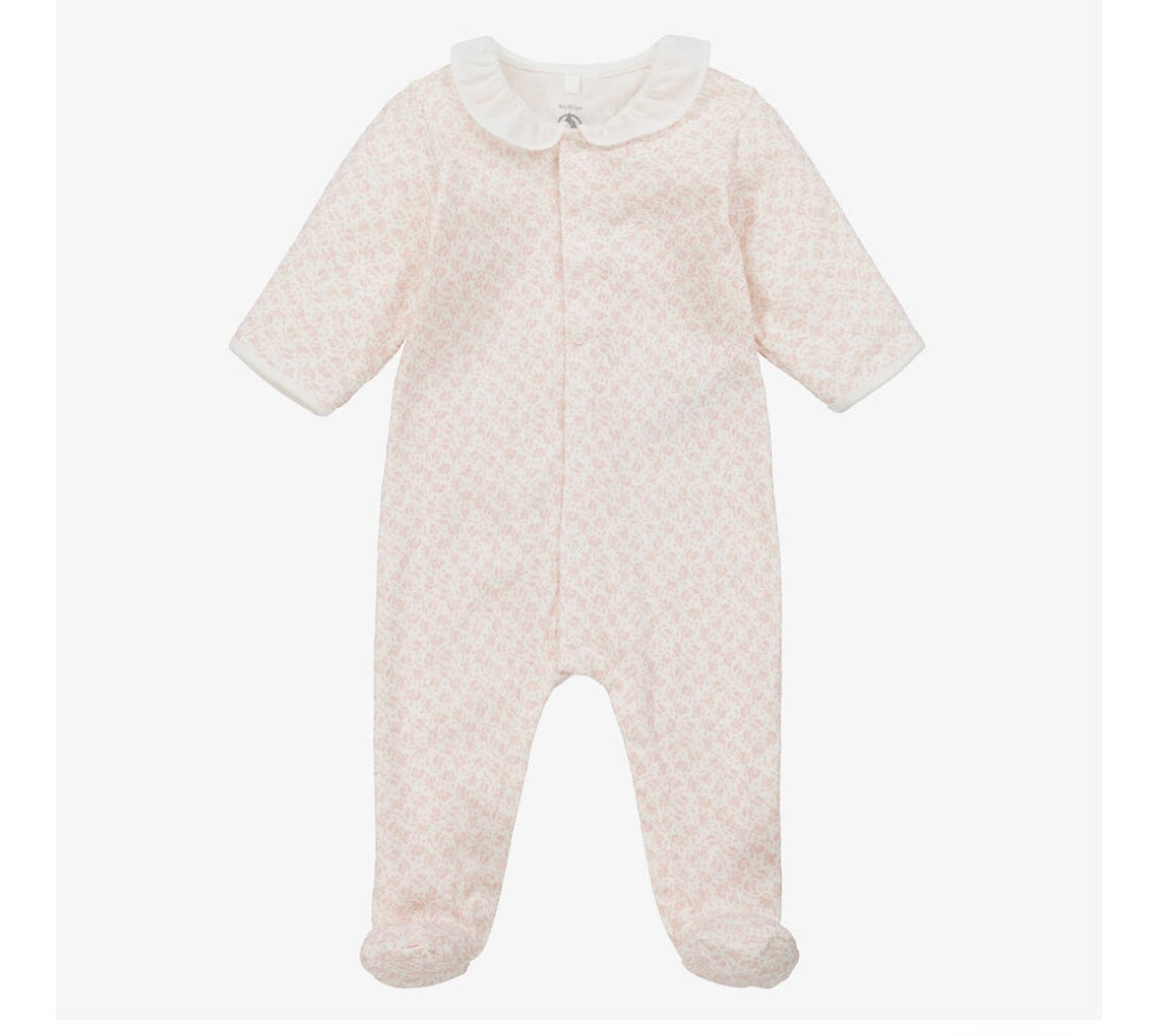 Petit Bateau Baby Girl Ruffle Collar Rose Print Footie