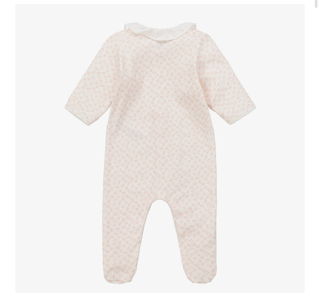Petit Bateau Baby Girl Ruffle Collar Rose Print Footie