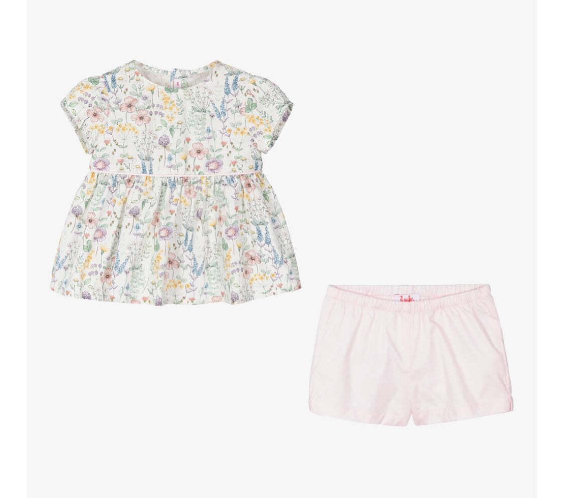 Il Gufo Baby Sleeveless Flower Top & Shorts Outfit