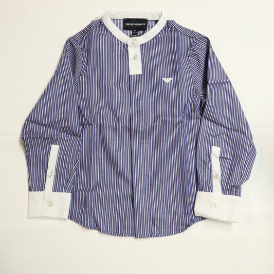 Armani Junior Boys Mandarin Collar LS Striped Button Down Shirt 18-36M