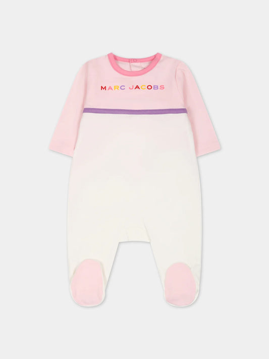 Little Marc Girls Pink LS Colorful Logo Print Footie