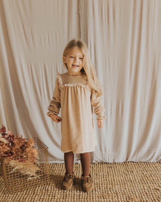 Buho LS Ruffled Yoke Velour Dress