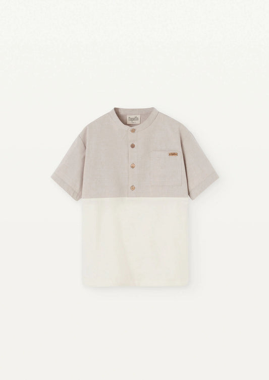 Popelin Mandarin Collar Linen Shirt