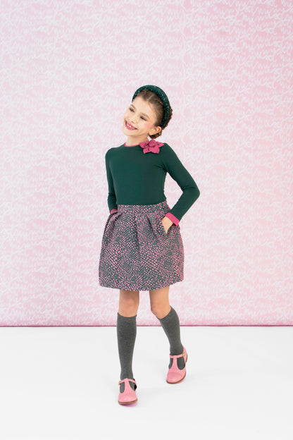 Mimisol Flower Embellished T-shirt & Jacquard Skirt Set