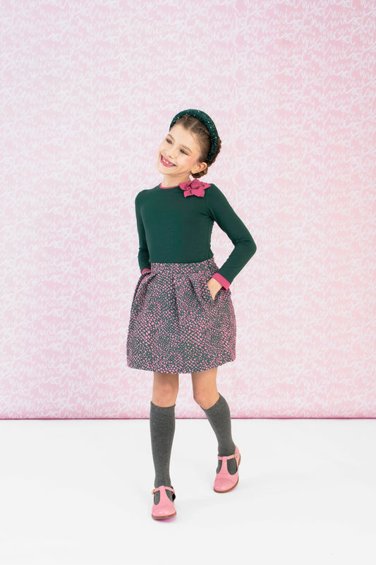 Mimisol Flower Embellished T-shirt & Jacquard Skirt Set