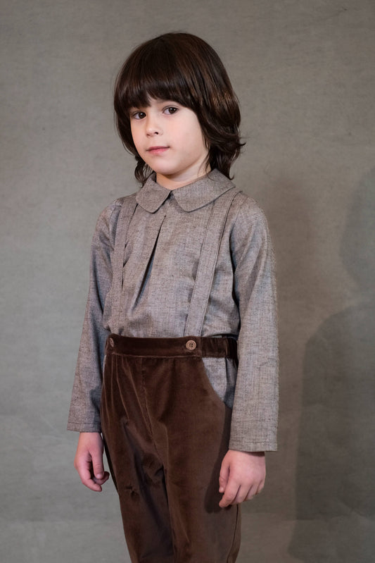 Popelin Herringbone Pleated Shirt