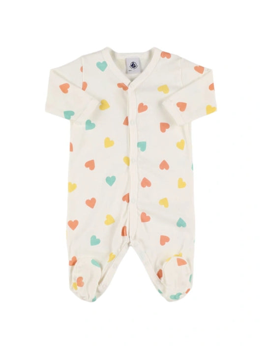 Petit Bateau Front Snap Multicolored Hearts Footie