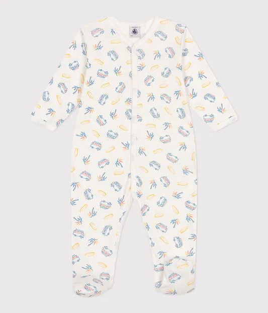 Petit Bateau Front Snap Cali Surfboard Print Footie