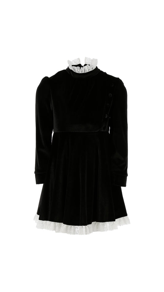 Philosophy L-Sleeved Velvet Dress w/ Lace Trim Collar