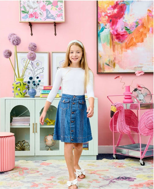 Porter A-Line Button Down Skirt w/ Top Stitching 2157