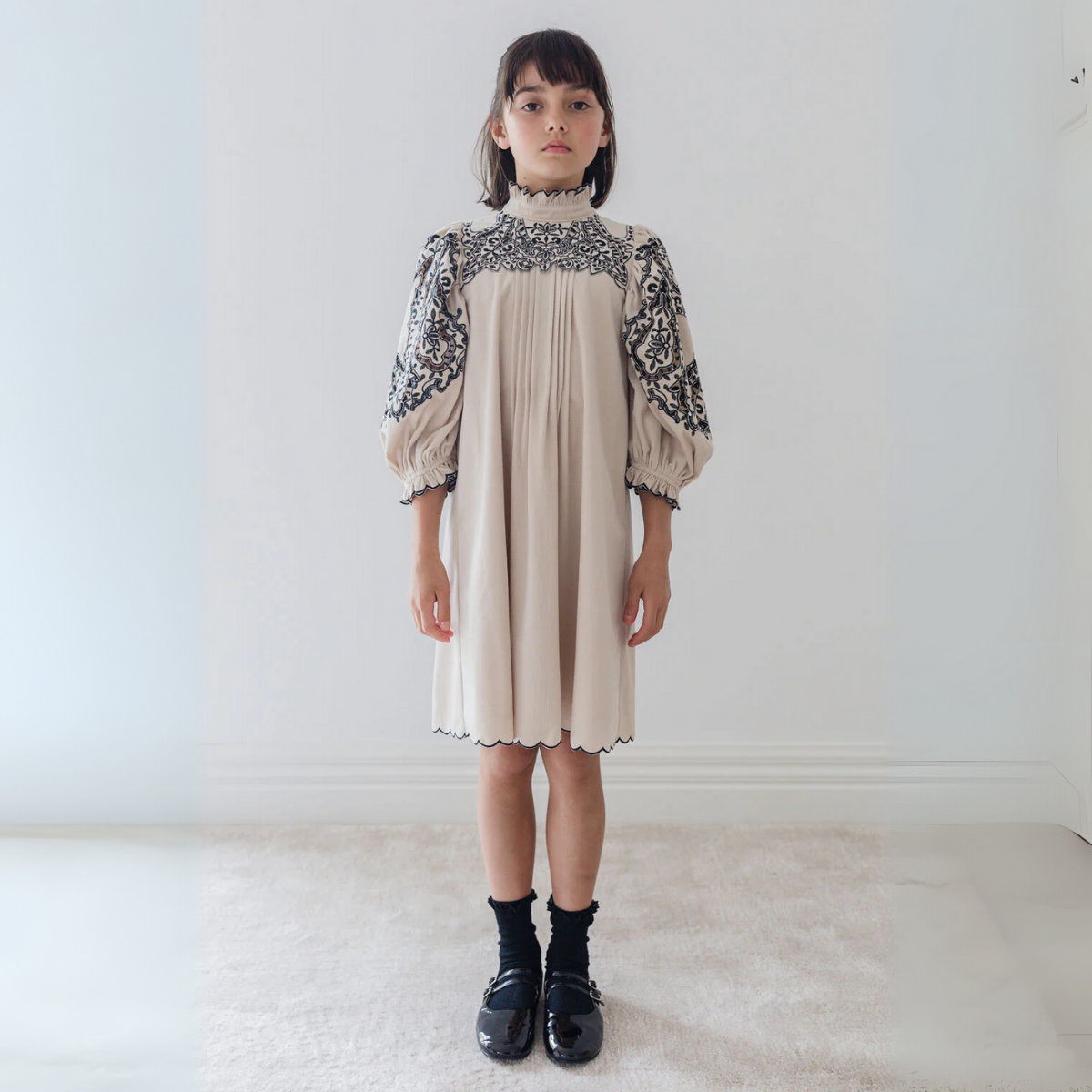 Petite Amalie Cord Embroidered Smock Dress Black Embro / 6Y Petite Amalie Cord Embroidered Smock Dress Black Embro / 6Y