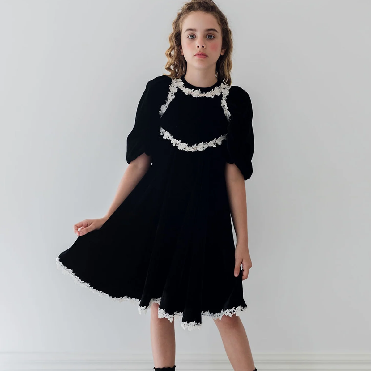 Petite Amalie Rose Lace Velvet Dress | Tuesday's Child