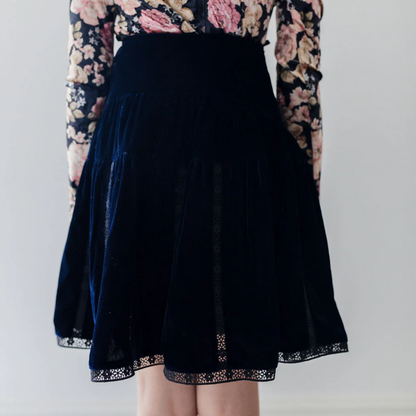Petite Amalie Vertical Lace Velvet Skirt | Tuesday's Child