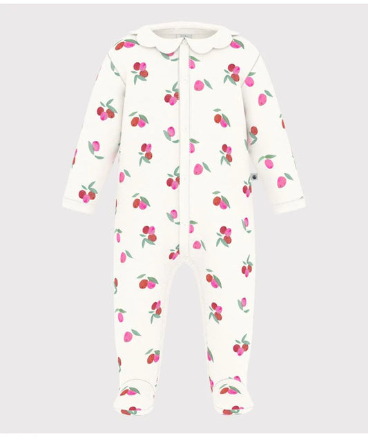 Petit Bateau Front Snap Fruit Print Footie w/ Collar