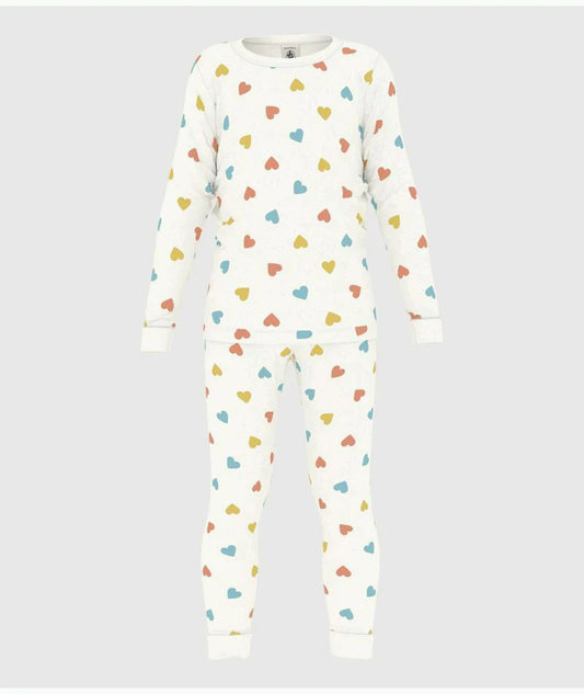 Petit Bateau Girl's LS Multicolored Hearts Loungewear