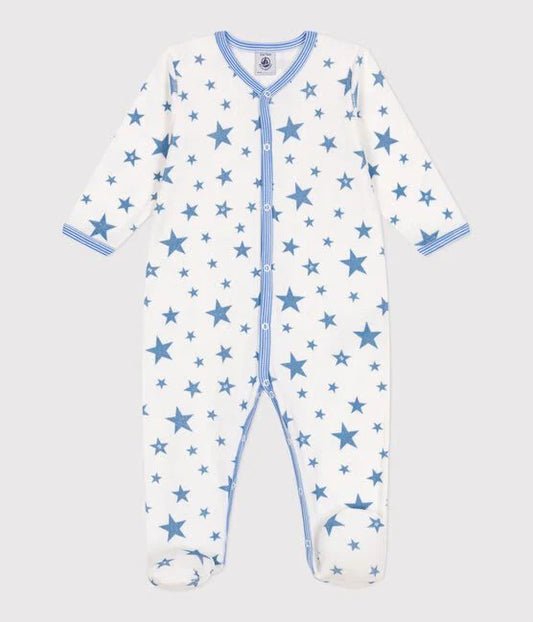 Petit Bateau Front Snap Velour Star Print Footie