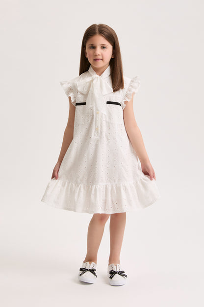 Philosophy Sleeveless Eyelet Dress w/ Tie Neck