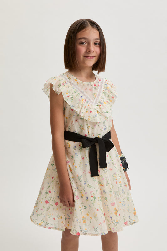 Philosophy Sleeveless Floral Dress w/ Tie Belt