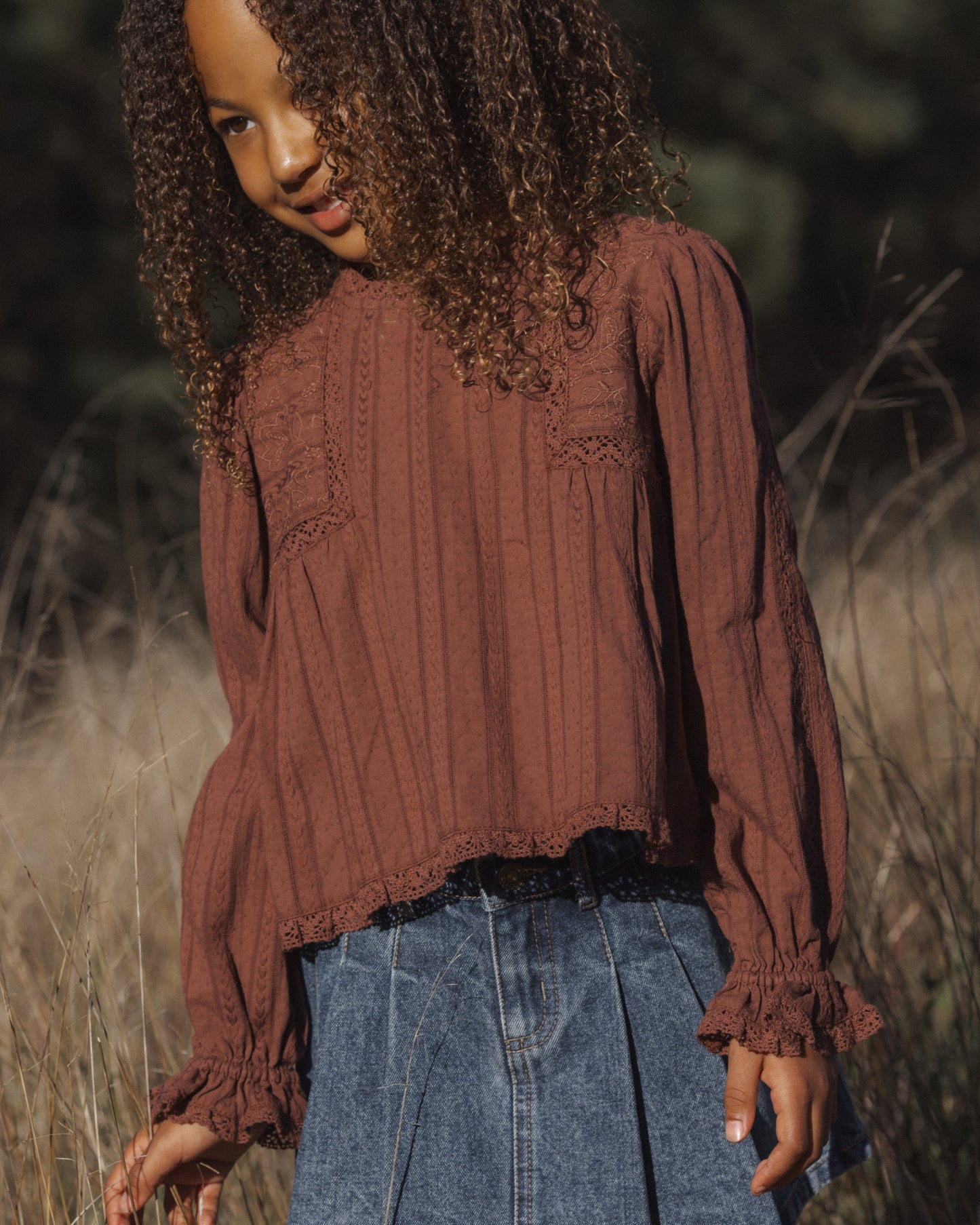 Rylee + Cru Pleated Denim Skirt