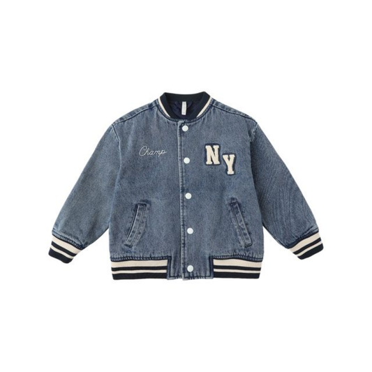 Rylee + Cru Varsity Jacket Indigo Denim | Tuesday's Child