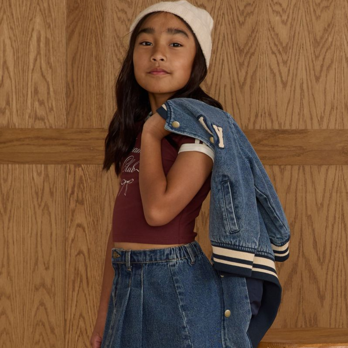 Rylee + Cru Varsity Jacket Indigo Denim | Tuesday's Child
