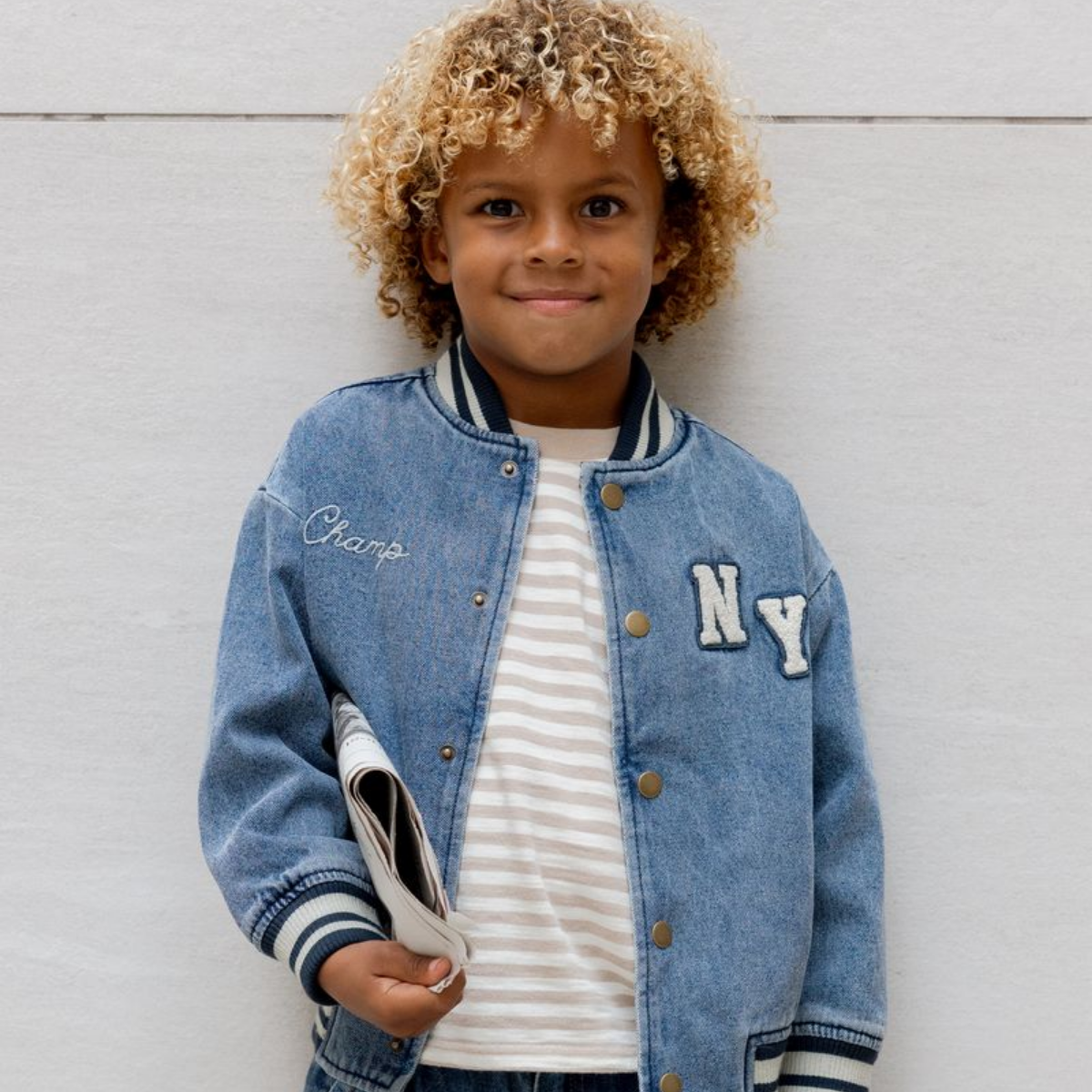 Rylee + Cru Varsity Jacket Indigo Denim | Tuesday's Child