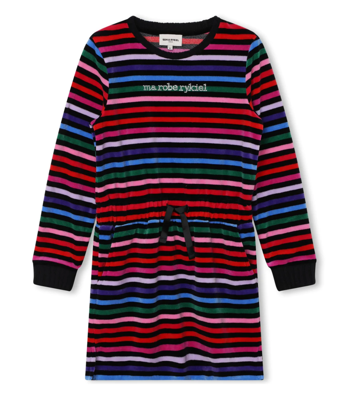 Sonia Rykiel LS Velour Multi-striped Dress w/ Pockets