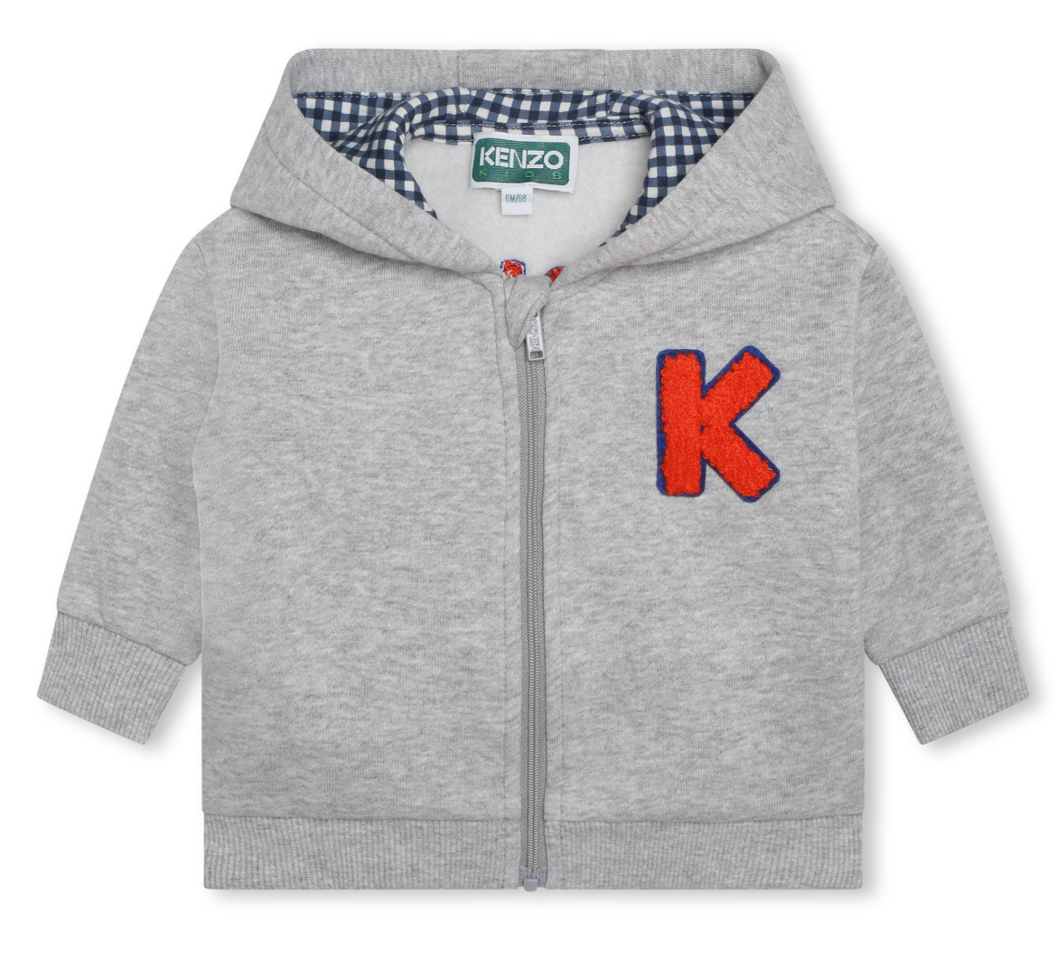 Kenzo Fuzzy 'K' Logo Zip Up Hoodie w/ Elbow Patches