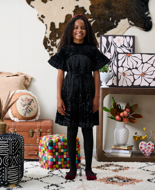 Porter Pleated Velvet Floral Print Dress 2177