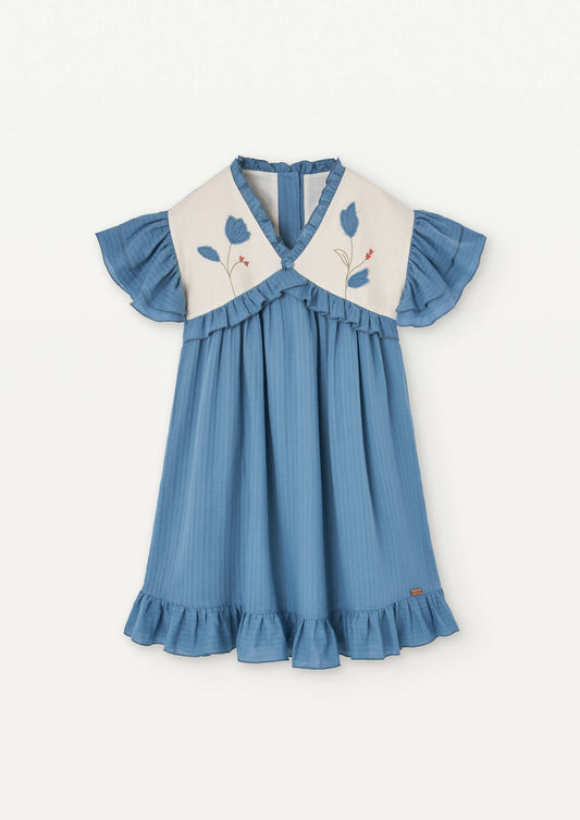 Popelin Embroidered Flower Yoke Dress