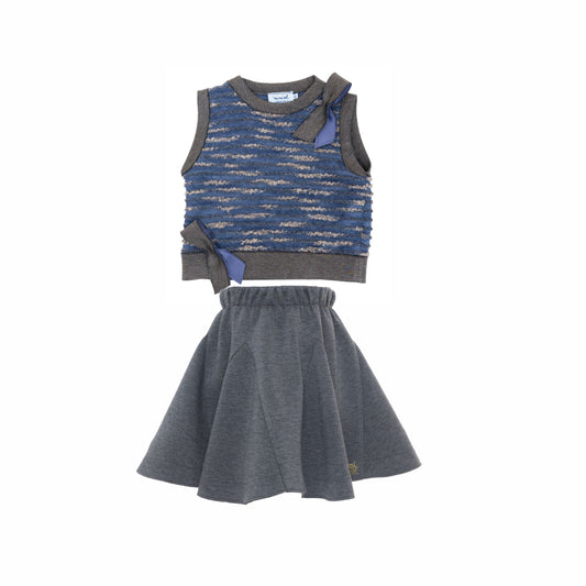 Mimisol Bow Detail Knit Vest & Skuba Skirt Set