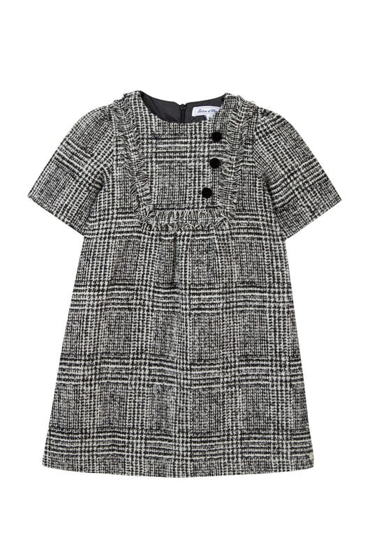 Tartine SS Knit Check Dress w/ Button Detail