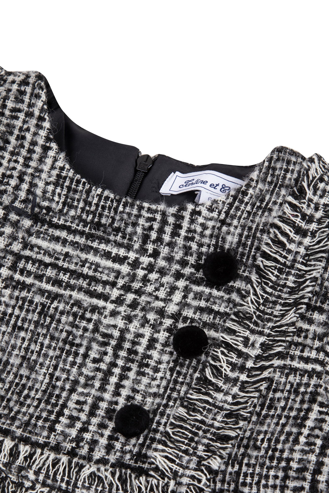 Tartine SS Knit Check Dress w/ Button Detail