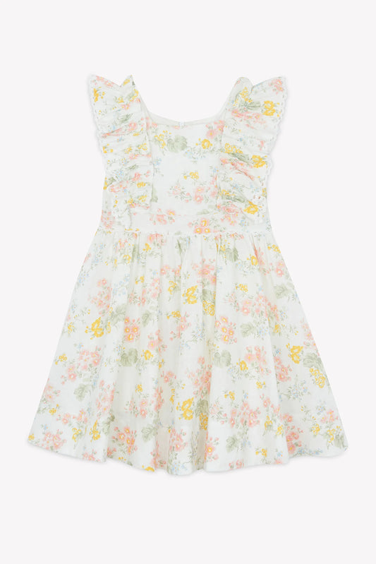 Tartine Sleeveless Floral Linen Dress w/ Embro Detail