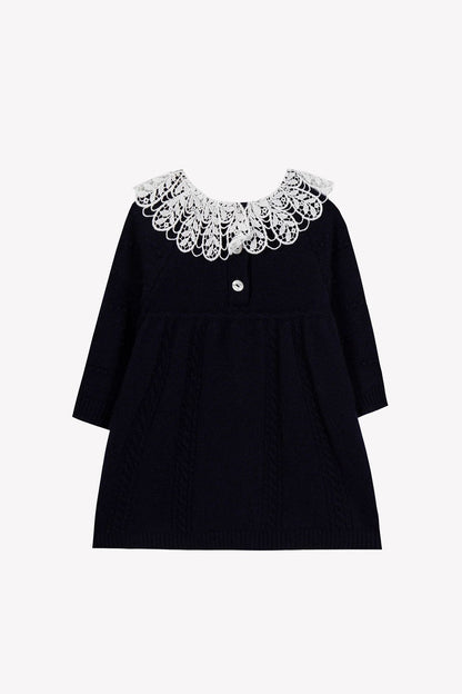 Tartine LS Knit Embro Collar Dress