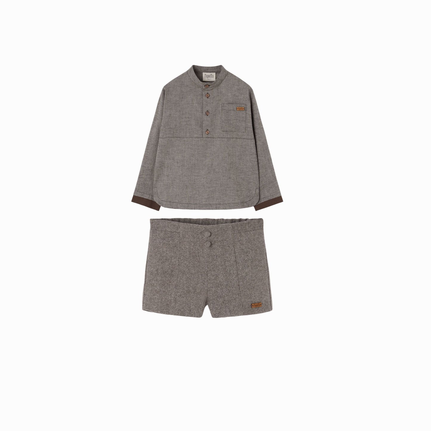 Popelin Fleck Mandarin Shirt & Short Set