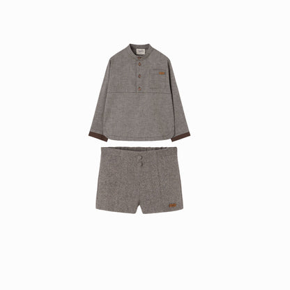 Popelin Fleck Mandarin Shirt & Short Set