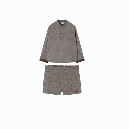 Popelin Fleck Mandarin Shirt & Short Set