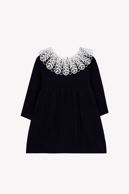 Tartine LS Knit Embro Collar Dress