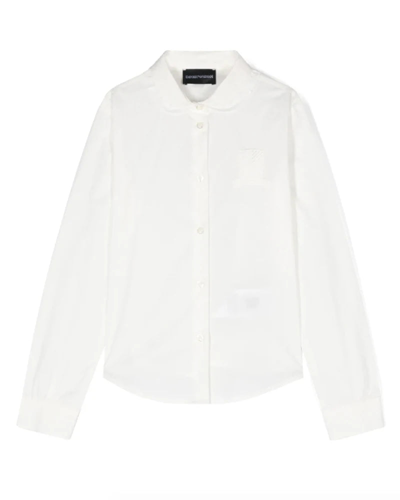Armani Junior Girls Logo Ruffle Colllar Button Up Shirt