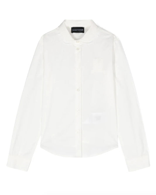 Armani Junior Girls Logo Ruffle Colllar Button Up Shirt